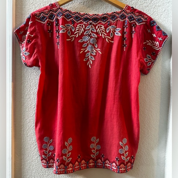 Johnny Was Workshop Red Embroidered Short Sleeve Top-Size XS - Picture 2 of 8